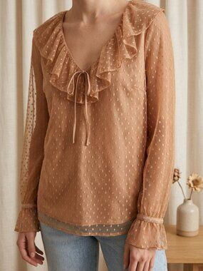 J.Crew Ruffleneck Top in Clip Dot Blush XXS NWT